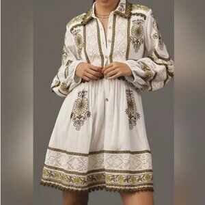 Anthropologie Maeve Embroidered Mini Cotton Shirt Dress size 1X